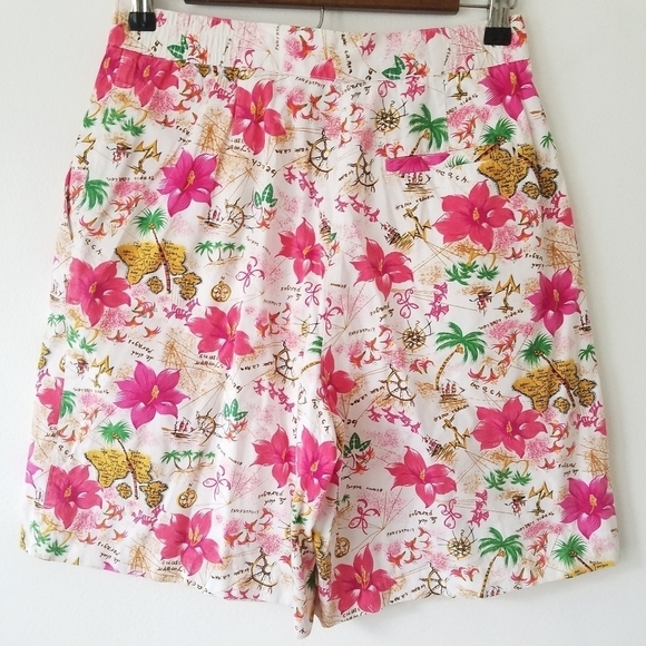 Vintage Floral Tropical Hawaiian Baggy Pleated Shorts Size 6 - Picture 8 of 10